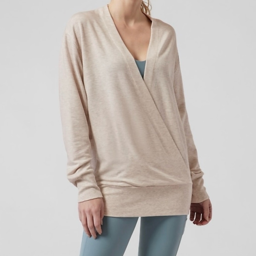 ATHLETA TOASTED BROWN HEATHER PURANA V-NECK WRAP